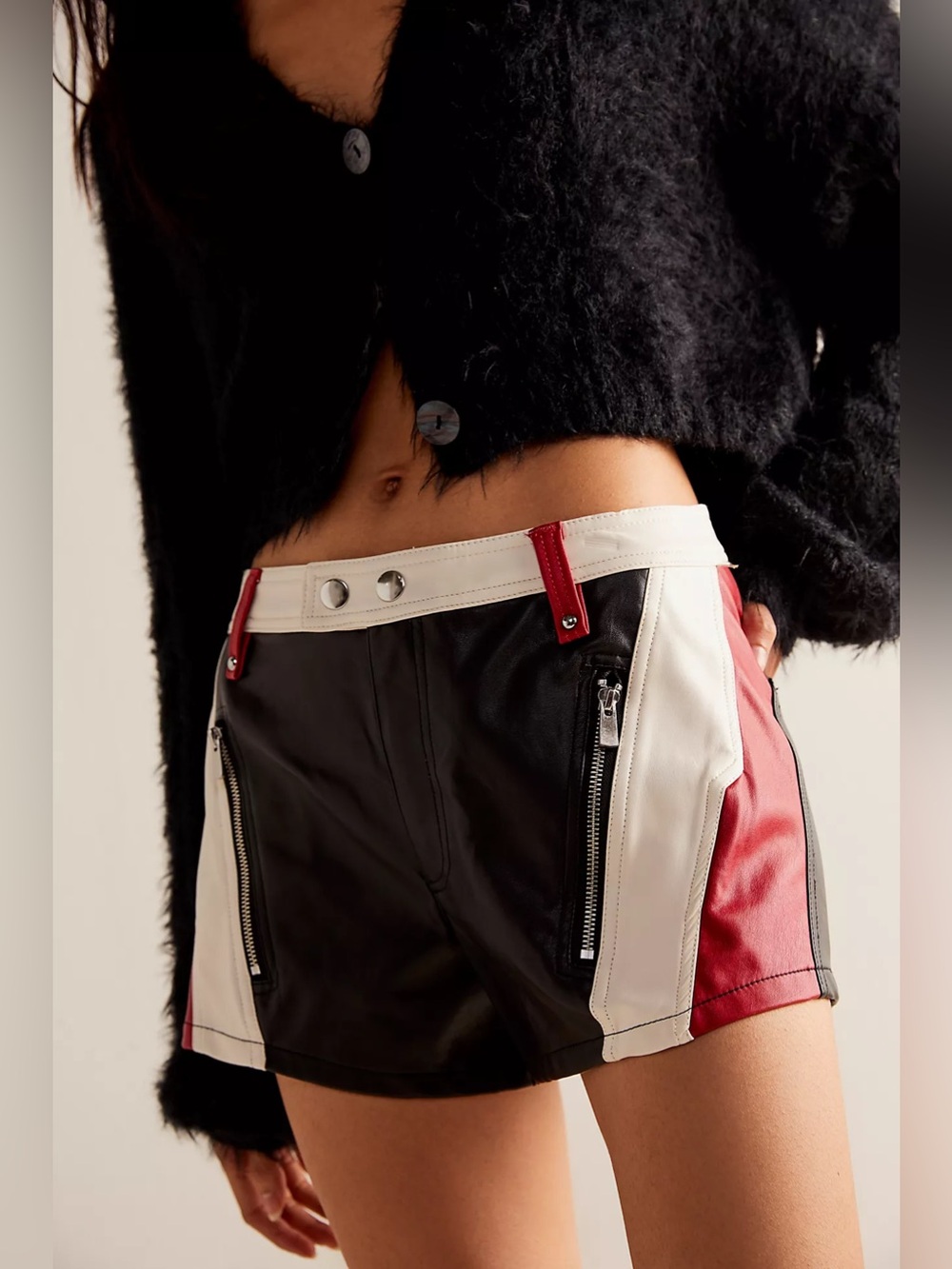 We The Free Photo Finish Vegan Moto Shorts Red Combo US 0